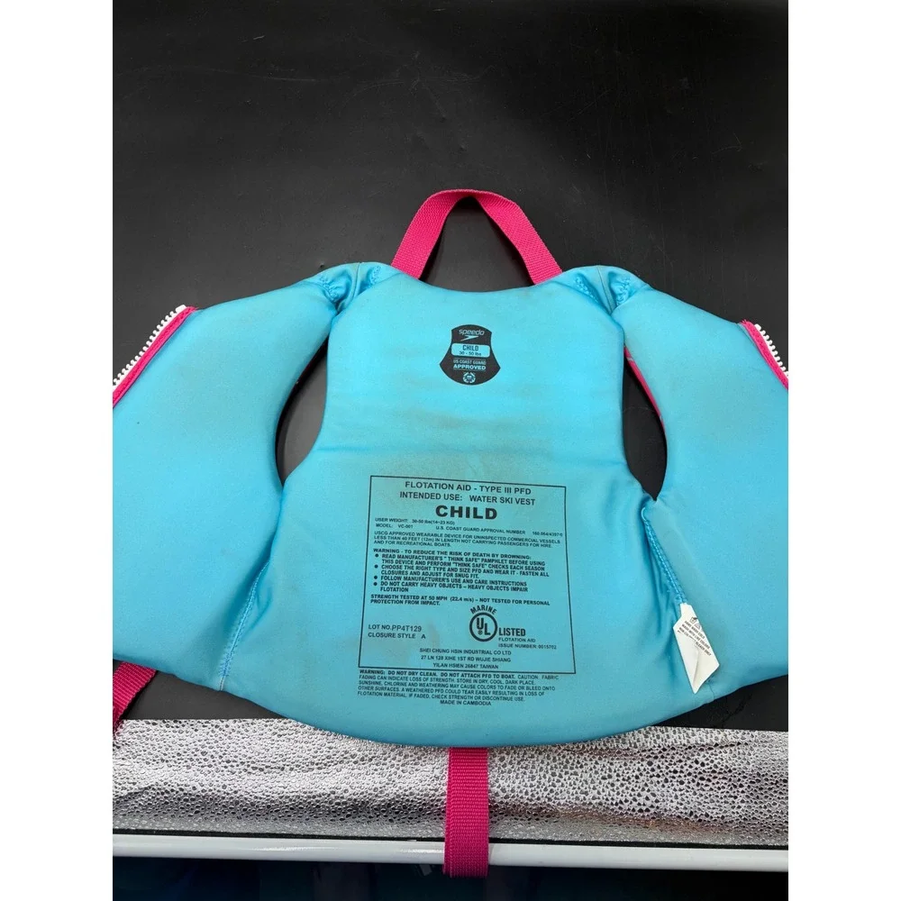 Speedo Child Life Jacket Vest Type III PFD USCG Approved 30-50lbs Pink Flamingo